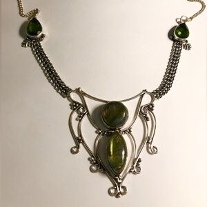 Labradorite Peridot Stamped 925 Sterling Silver Necklace